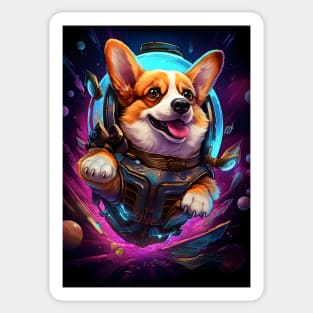 Corgi in Outer Space Funny Welsh Corgi Dog Lover Cyberpunk Sticker